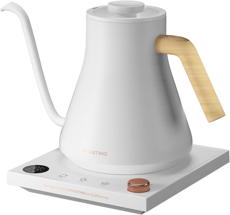 intasting Electric Kettles, Gooseneck Electric Kettle, ±1℉ Temperature Control, Stainless Steel Inner, Quick Heating, for Pour Over Coffee, Brew Tea, Boil Hot Water, 0.9L White - Image 1